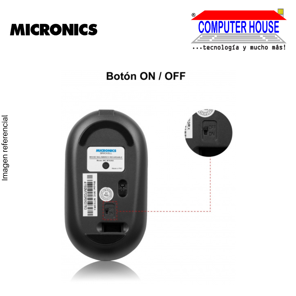MICRONICS Mouse inalámbrico BRICKELL M703RX Recargable conexión USB.