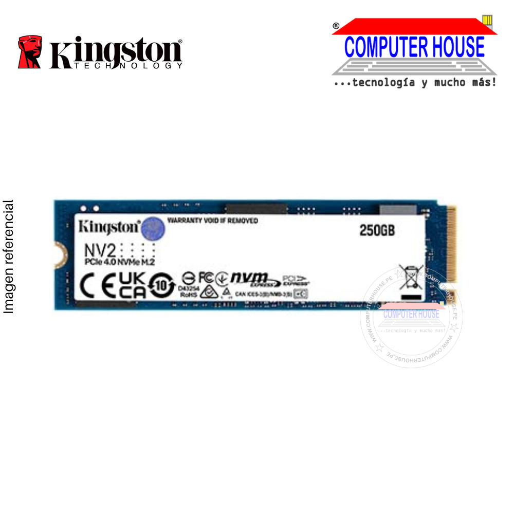 Disco Sólido 250GB KINGSTON M.2, NVMe PCIe NV2 (lectura 3000 MB/s, escritura 1300 MB/s MAXIMA).