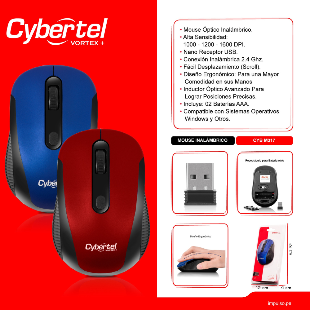 CYBERTEL Mouse inalámbrico VORTEX M317 conexión USB.