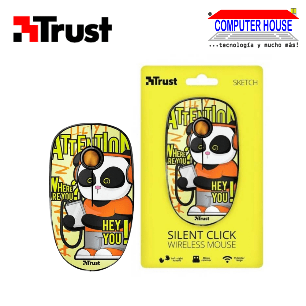 TRUST Wireless Mouse Sketch Yellow Silent Click USB connection.