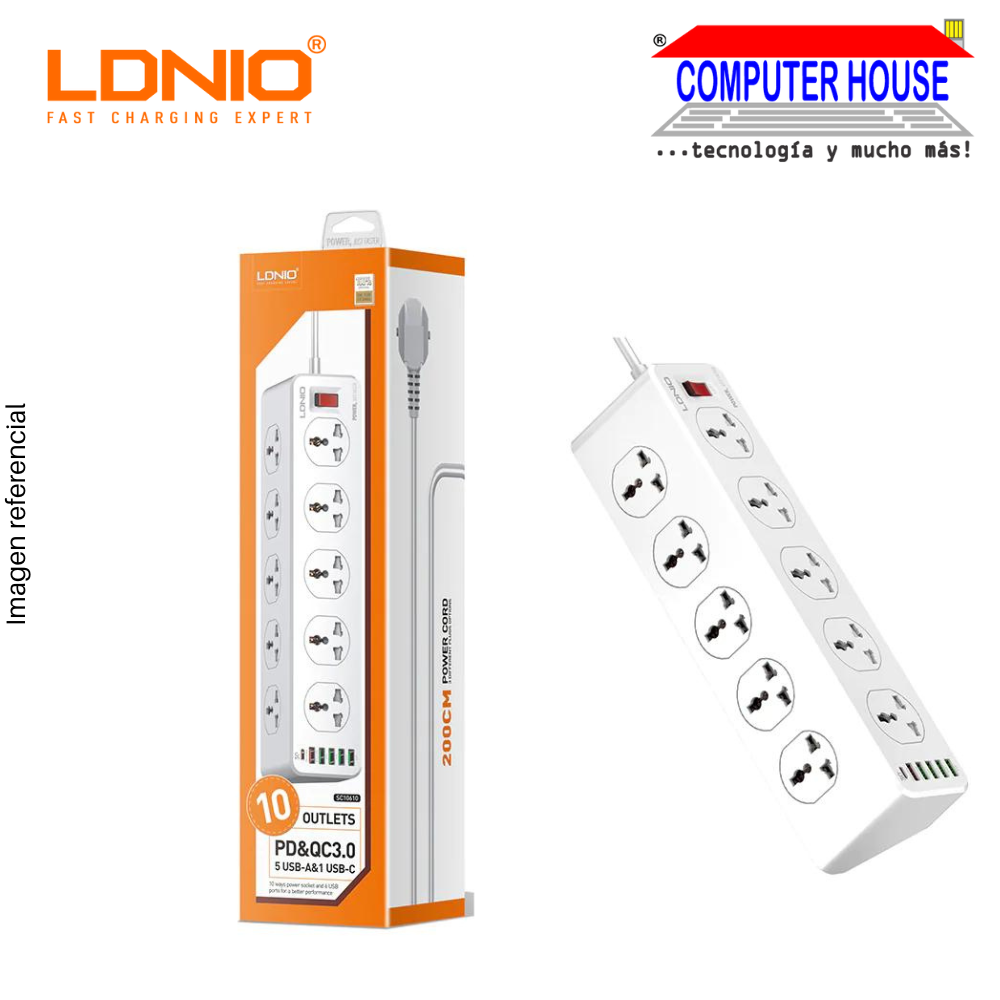 LDNIO Peak Suppressor SC10610 connection 10 universal sockets + 5 USB 3.0A + 1 USB Type C