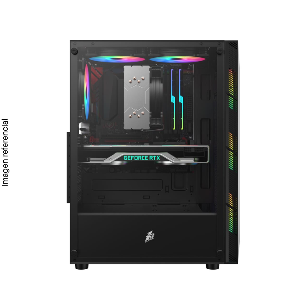 Case Midtower 1St Player RB-5, Black, SIN FUENTE, lateral trasparente, RGB.
