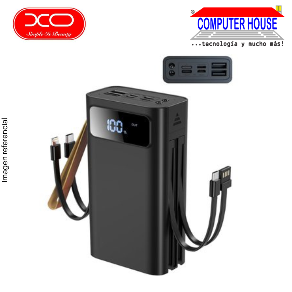 Power Bank XO X0-PR142 30,000mAh conexión 2 USB 2.0 + 1 Micro-USB + 1 Tipo C + 1 Lightning incluye cable Lightning + Tipo C + Micro USB + USB, batería portatil.