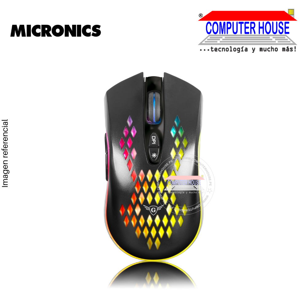 MICRONICS Mouse alámbrico Gamer MIC GM804 conexión USB.