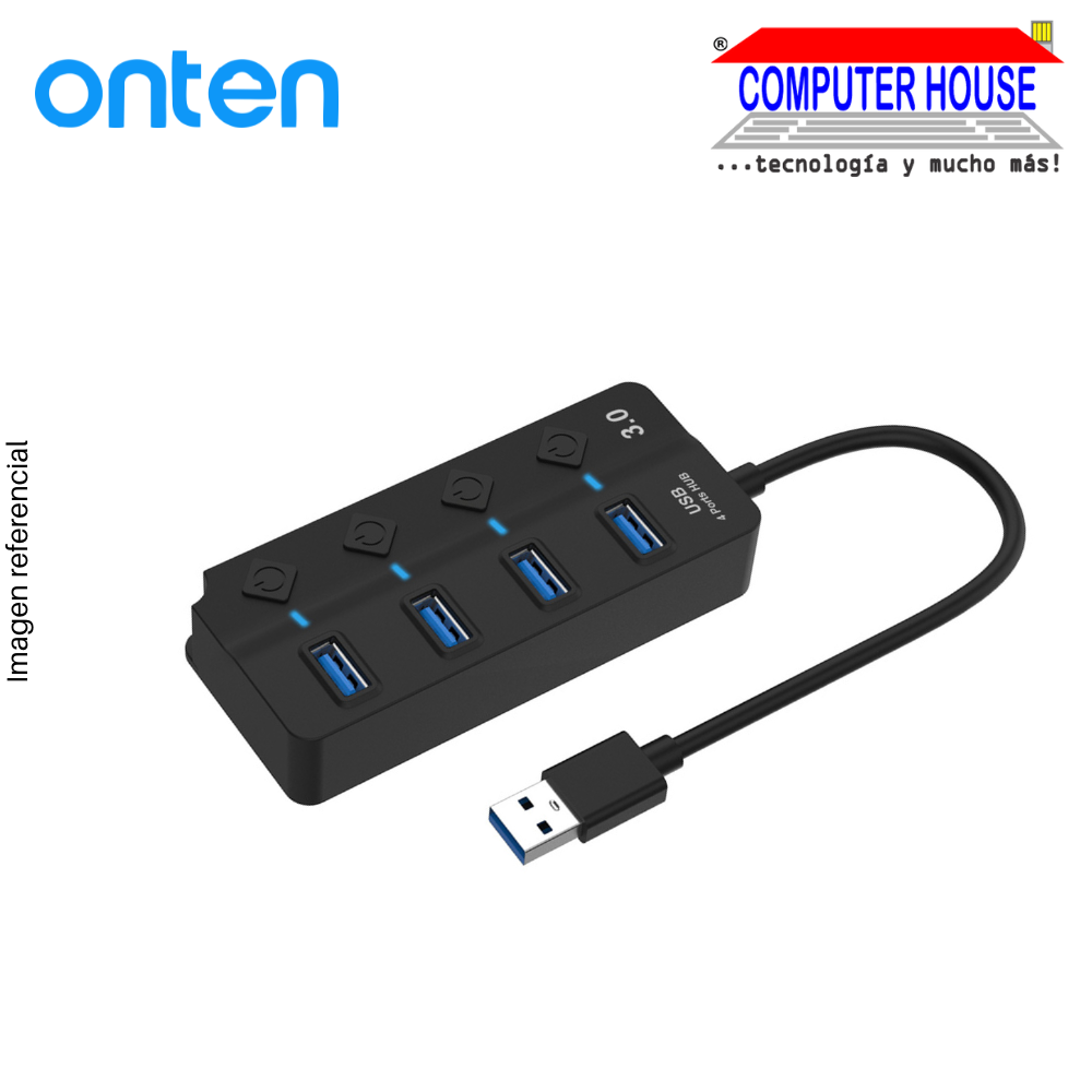 Extensión USB ONTEN 4 puertos 3.0 con boton encendido independiente cable 10cm, Hub USB (OTN-5301)