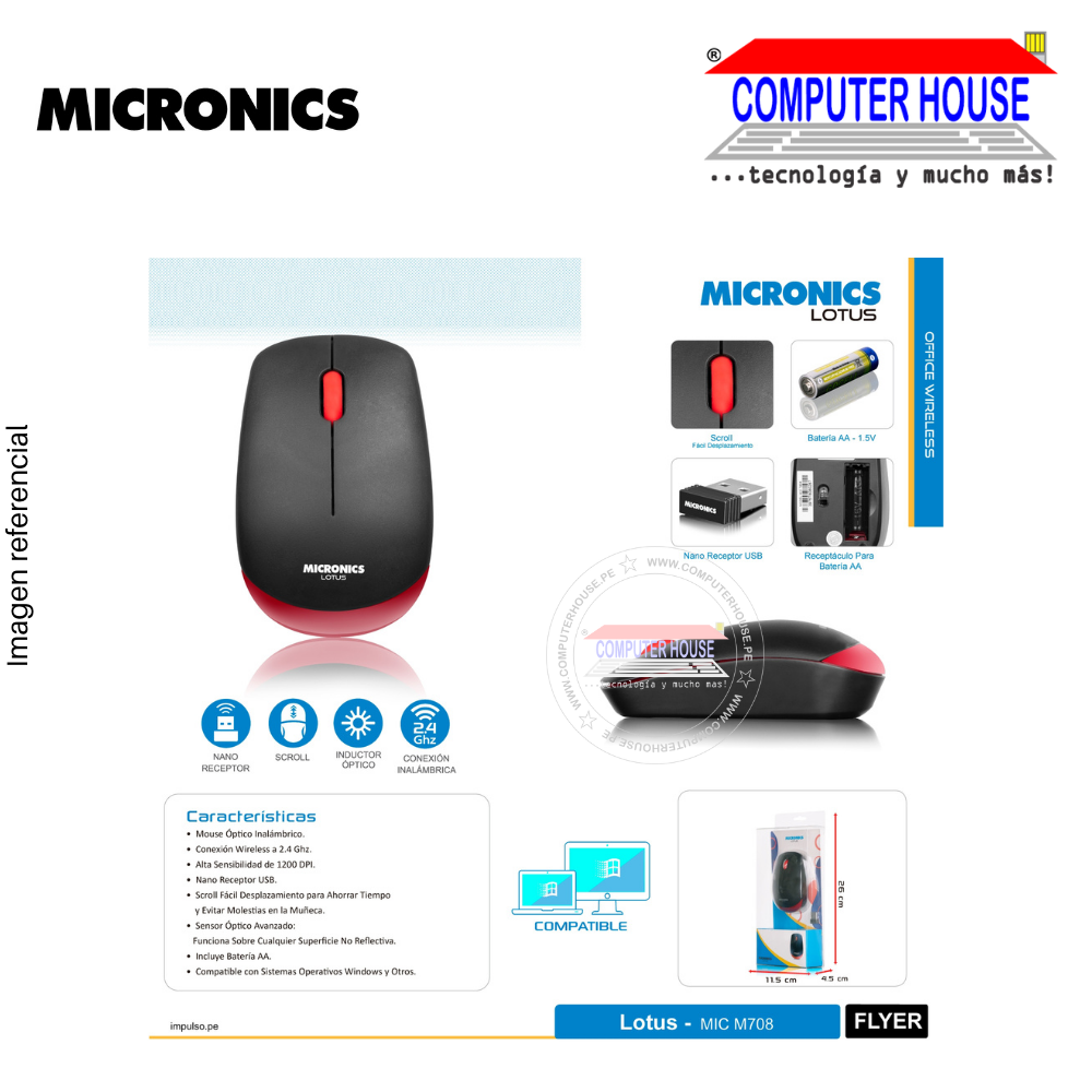 MICRONICS Mouse inalámbrico M708 Lotus conexión USB.