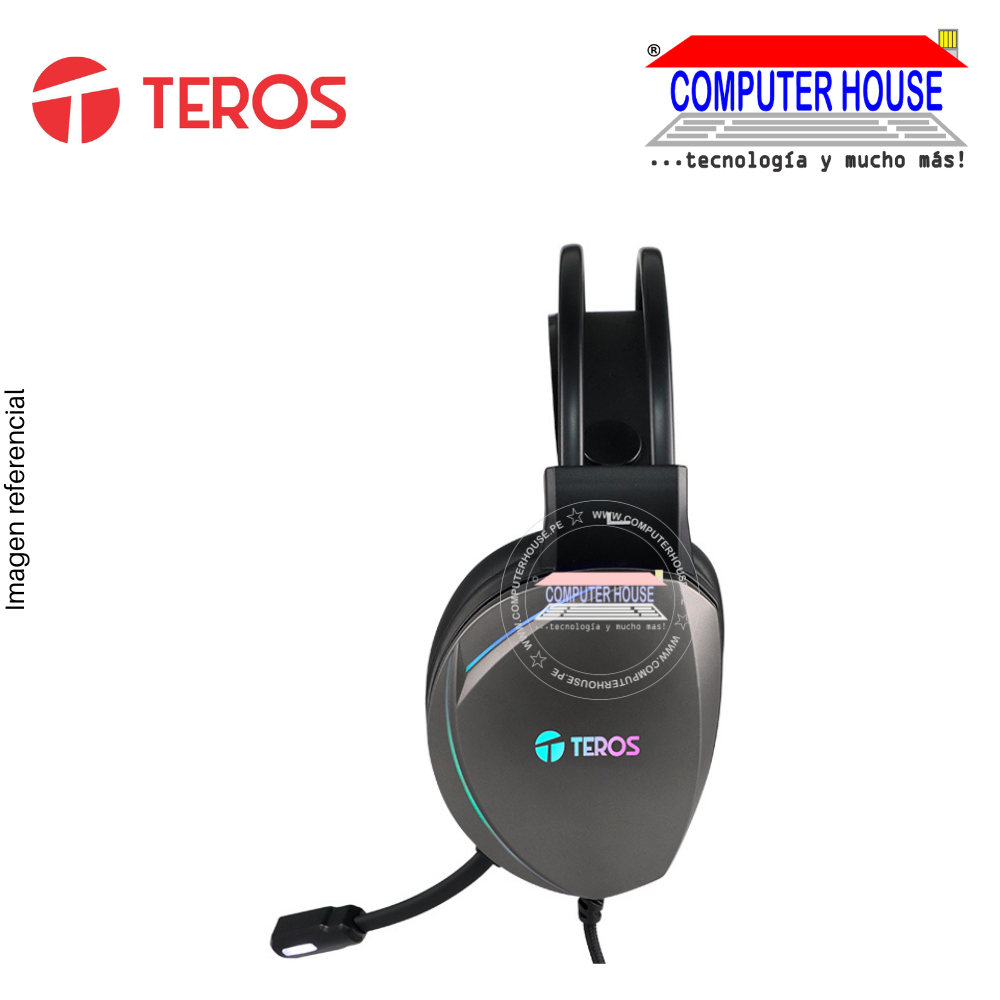 Audífonos TEROS TE-8170N, stéreo 7.1, conector USB, Negro, Luces RGB