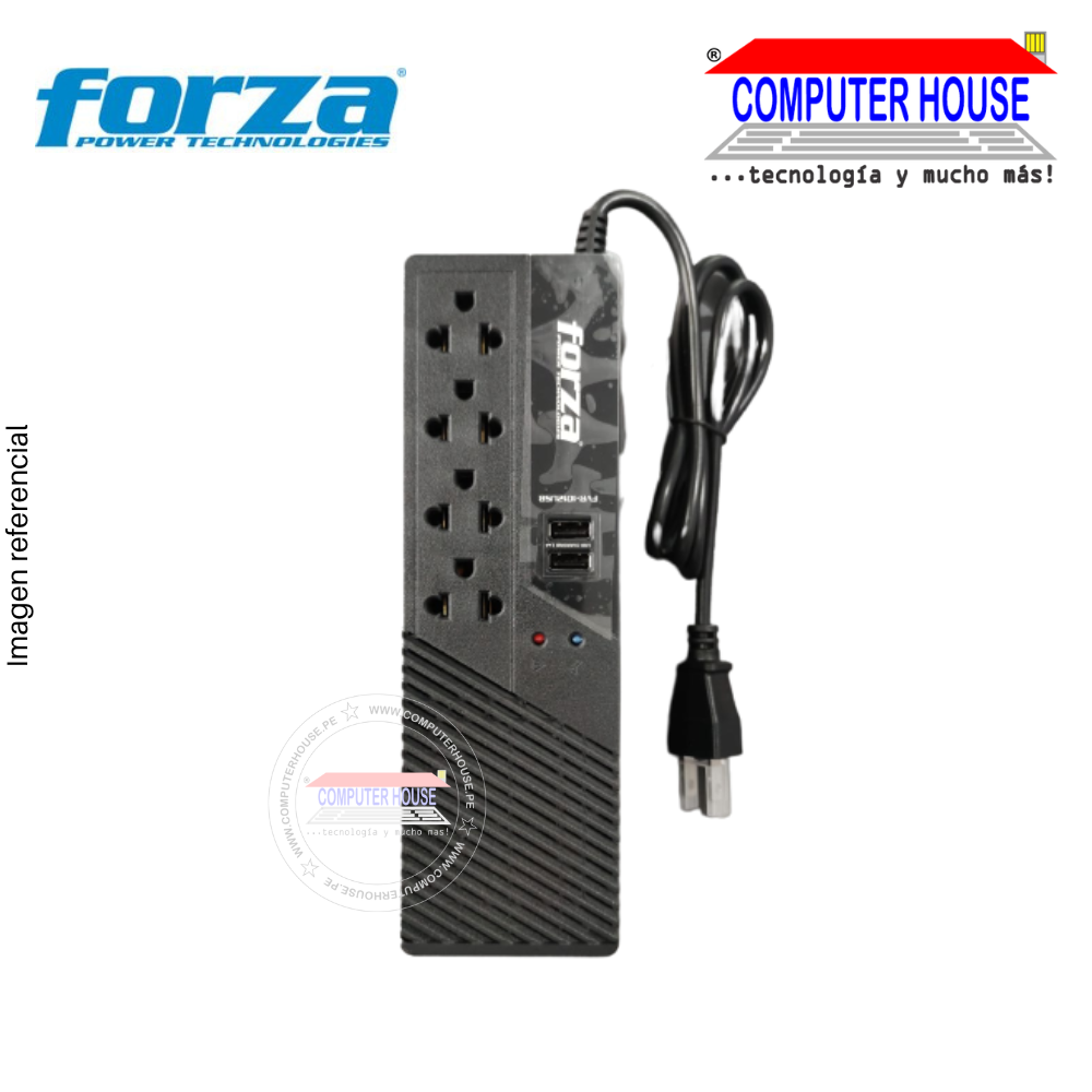 Estabilizador FORZA 1000VA 500W, 4Tomas 220V + 2 USB, FVR-1012USB.