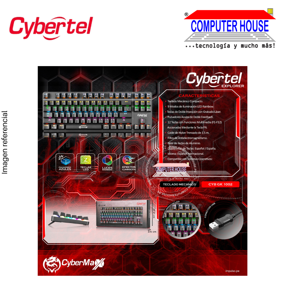 CYBERTEL Teclado alámbrico mecánico Explorer GK1002 RGB conexión USB.