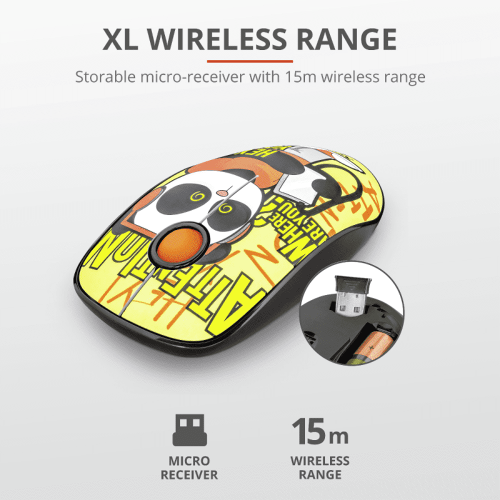TRUST Wireless Mouse Sketch Yellow Silent Click USB connection.