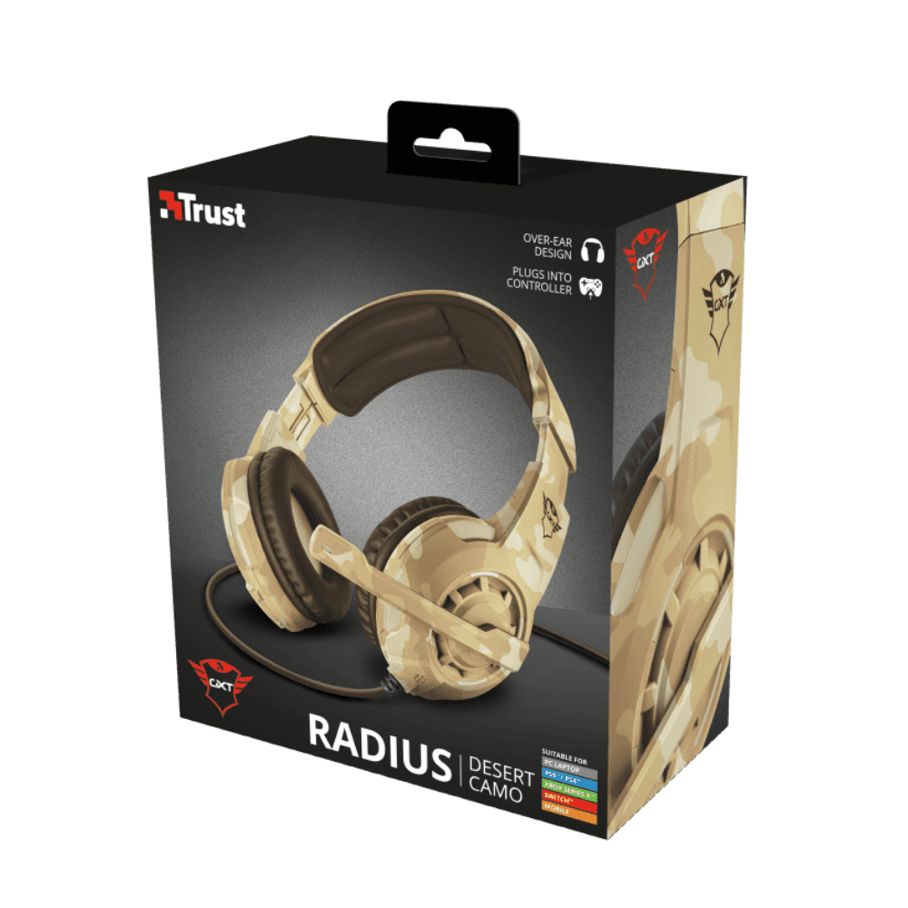 TRUST Radius GXT310D Wired Headset, Desert Camo, 3.5mm Jack, PC/Laptop.