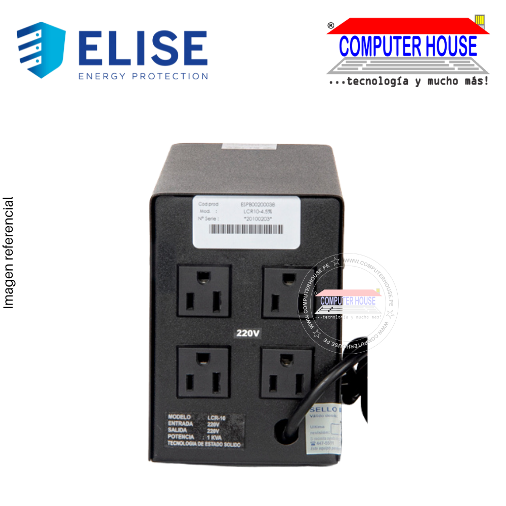 ELISE Solid Stabilizer, 4 Outlets, Ieda Power Safe, LCR10-4.5%, 1kVA, 220V.