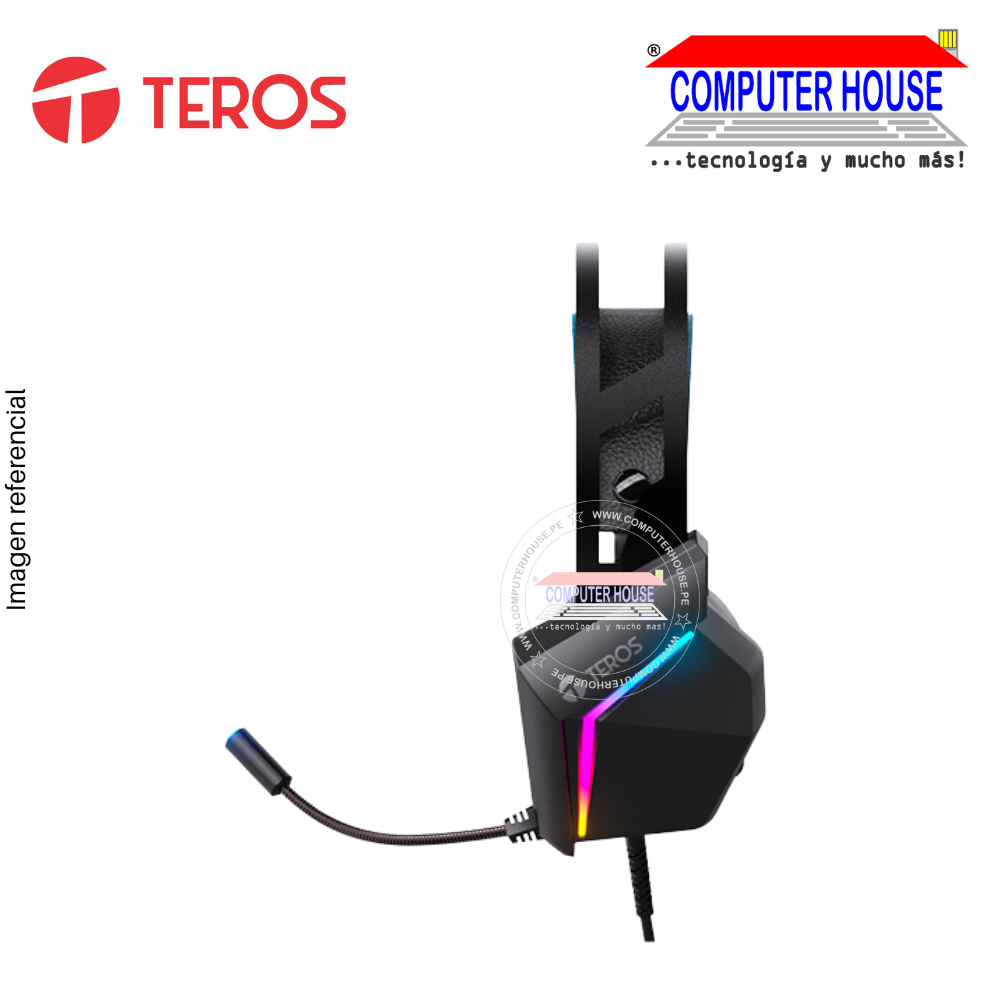 Audífono alámbrico TEROS TE-8150N, con micrófono, RGB, 2 Jack + USB.