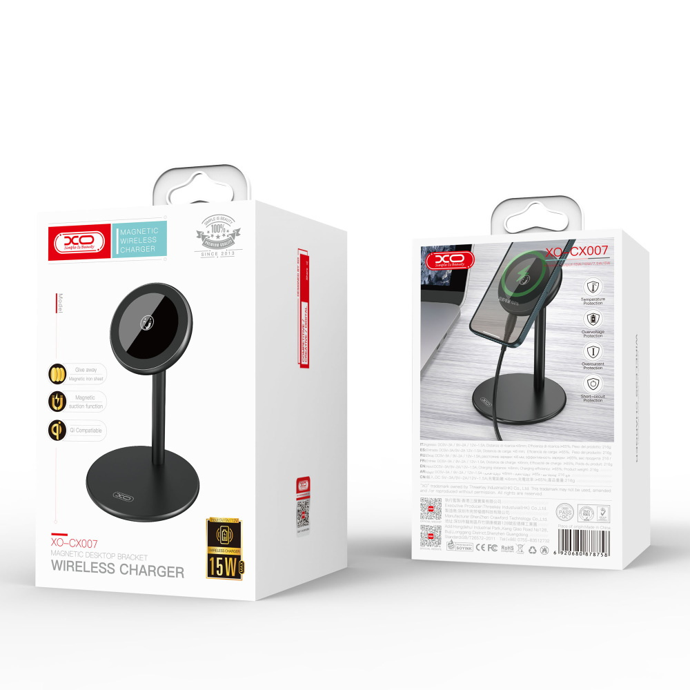 Cargador Inalámbrico XO XO-CX007, Soporte Magnético, Conexión Tipo-C, 15W.