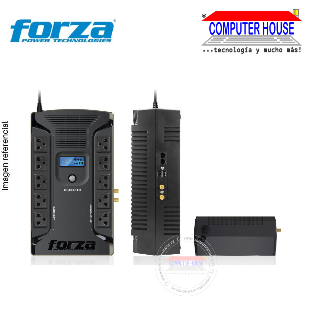 FORZA UPS 1000VA 500W, HT-1002LCD, 10 220V SOCKETS + 2 USB. 