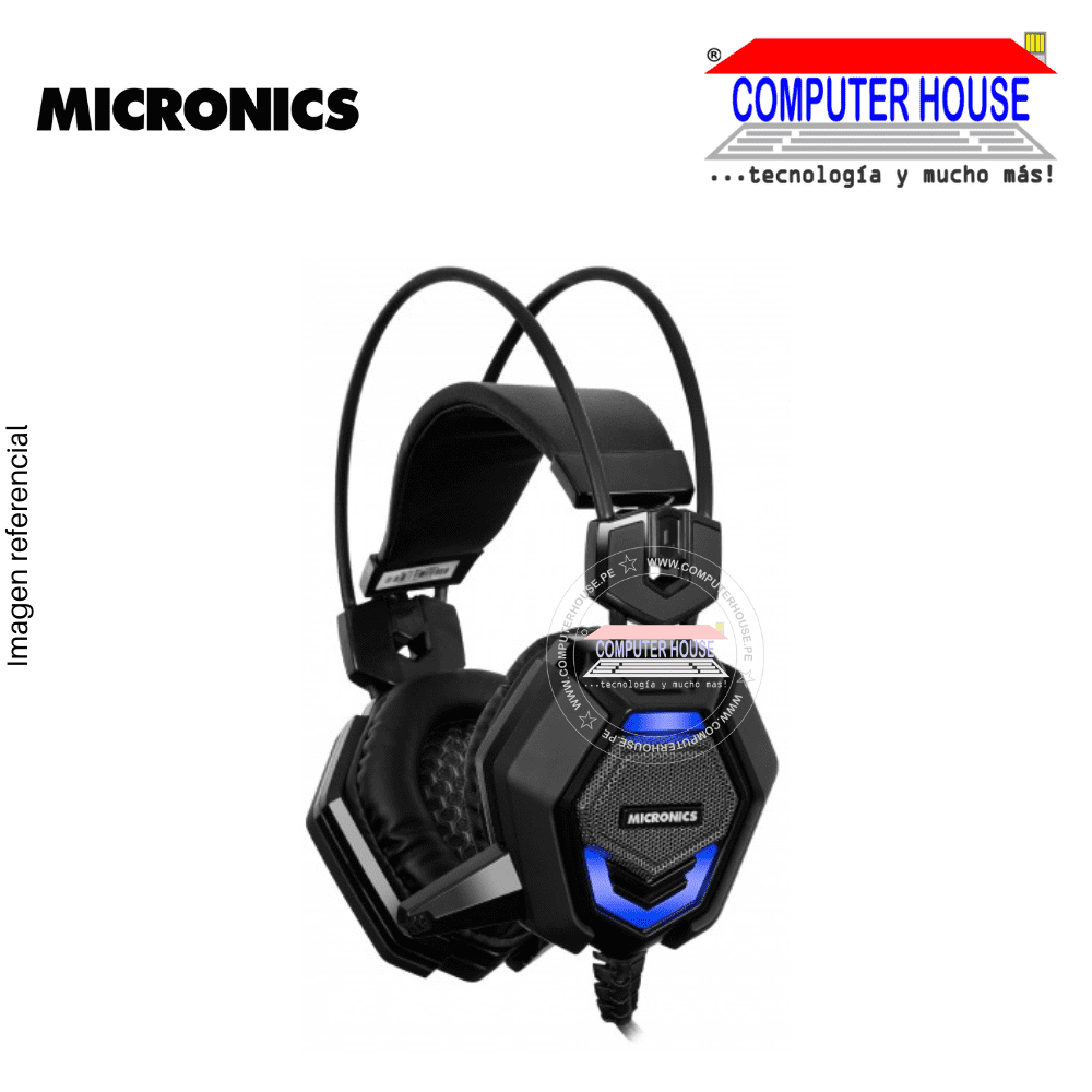 Audífono MICRONICS Lúdico MIC HG802+P4, con micrófono, LED Azul, 1 Jack 3.5mm + USB.