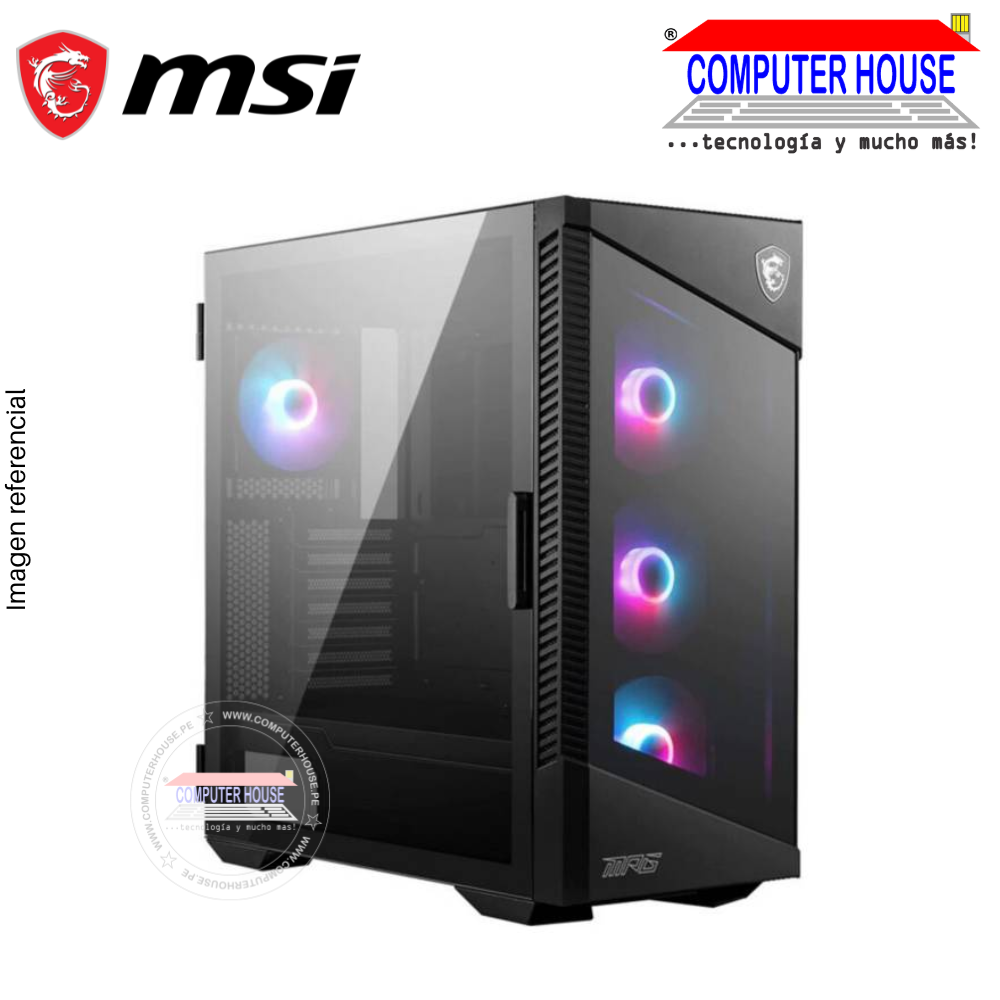 Case MSI VELOX 100R, Black, SIN FUENTE, lateral trasparente, RGB. (MS7849PC)