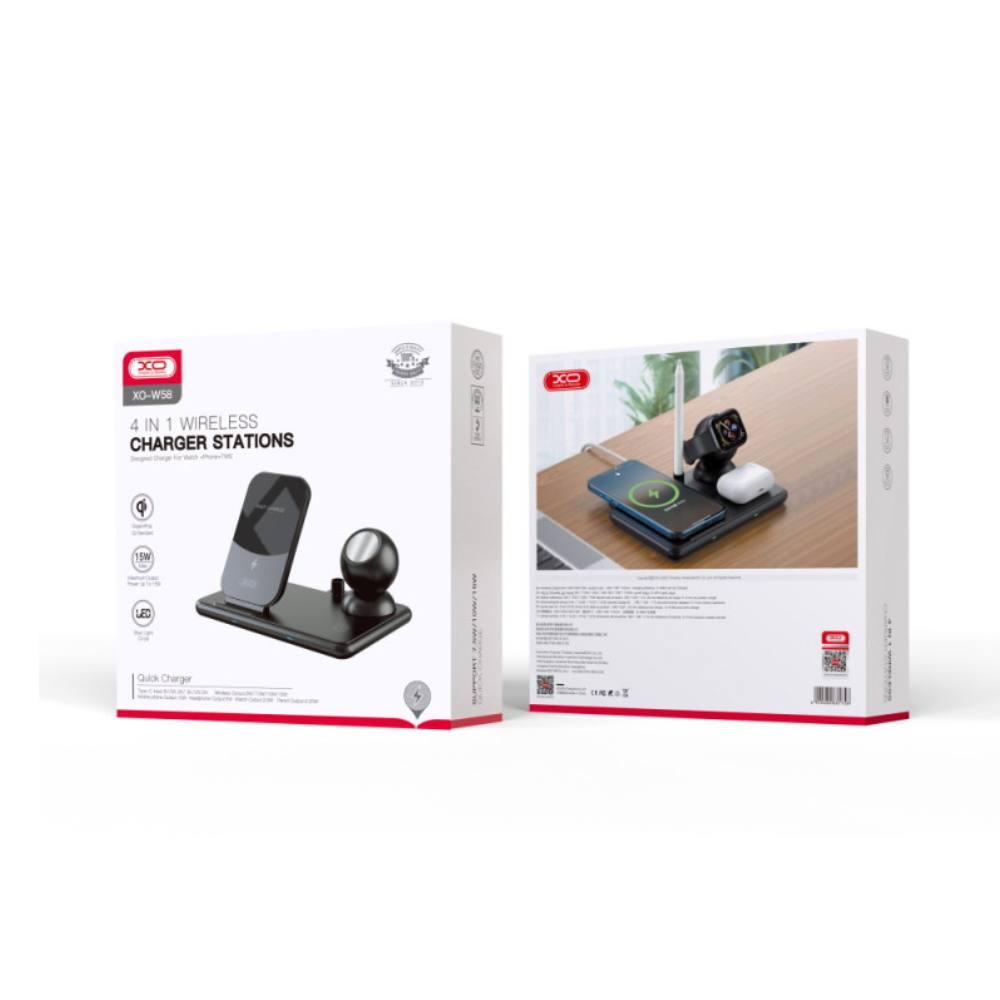 XO XO-W58 Wireless Charger, 4 in 1 (Smartwatch, Smartphone, Pencil and Headphones), 15W.