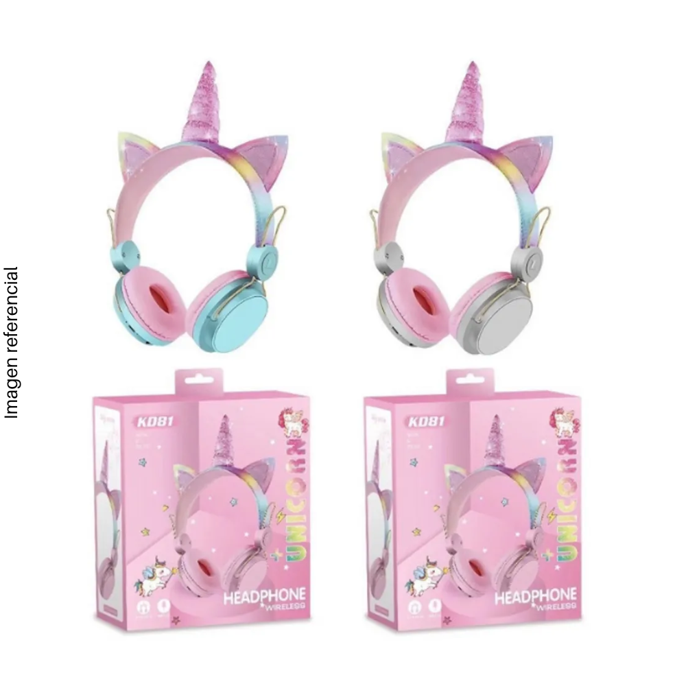 Audífono Inalámbrico KD81 vincha con diseño Unicornios, Bluetooth, Micrófono - Colores