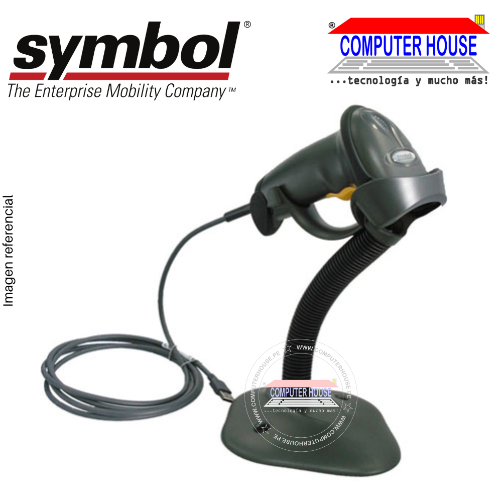 Lector de Código de Barra alámbrico SYMBOL LS2208 Laser 1D, incluye base y cable USB (SR20007R-UR)
