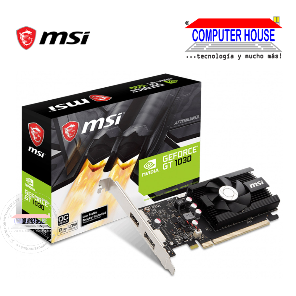 Tarjeta de video MSI GT1030 2GB, DDR4 64-bit, PCI-e 3.0, Nvidia GeForce.