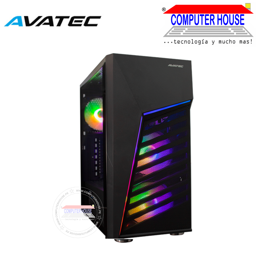 Case AVATEC CCA-4701BK, Black, Con fuente 550W, lateral trasparente, RGB.