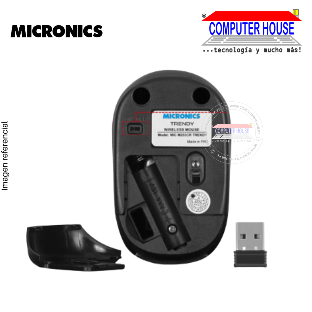 Mouse Inalámbrico MICRONICS Trendy MIC-M203, Receptor USB.