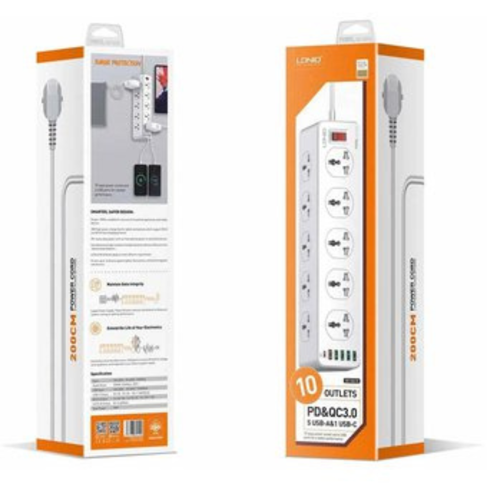 LDNIO Peak Suppressor SC10610 connection 10 universal sockets + 5 USB 3.0A + 1 USB Type C