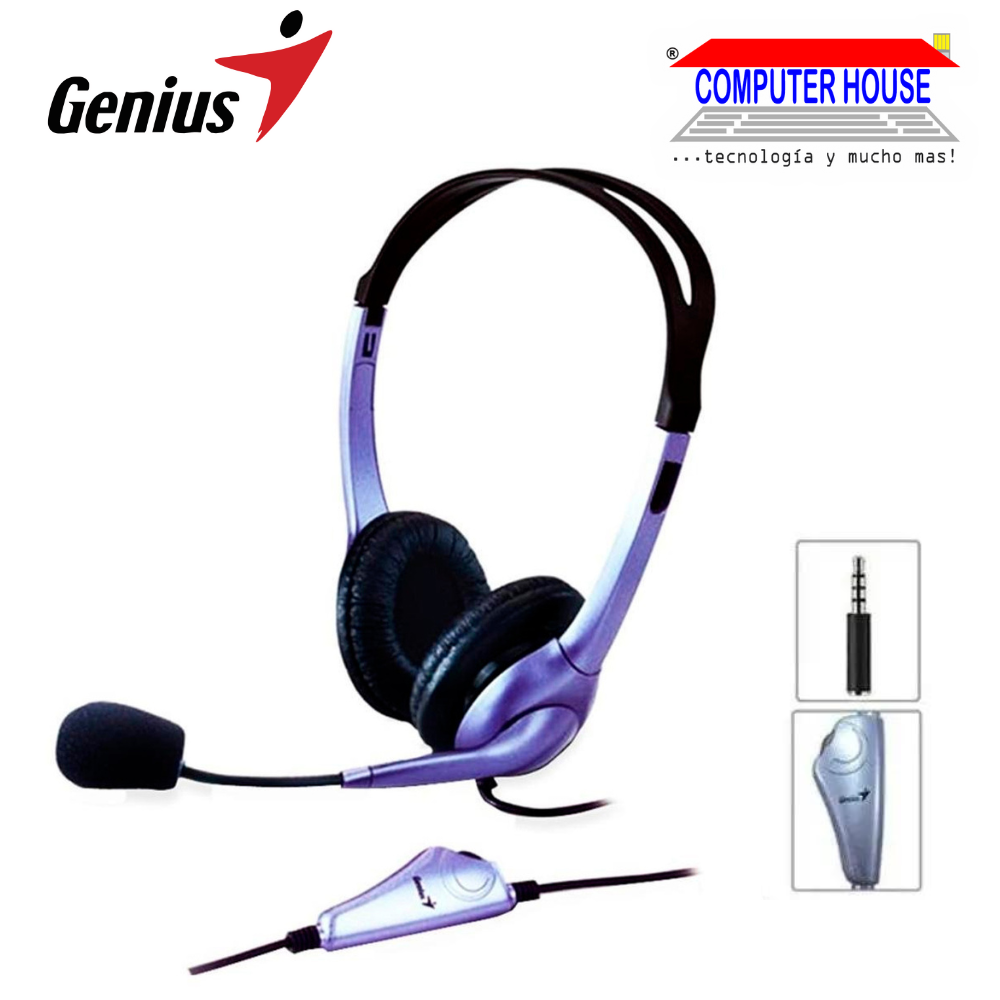 Audífono alámbrico GENIUS HS-04S Noise Cancelling Blue + micrófono incorporado conexión 1 plug audio/micrófono (31710025101)