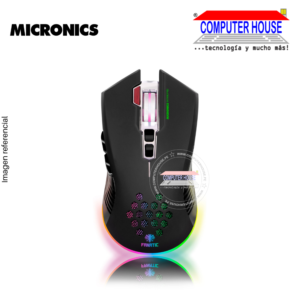 MICRONICS Mouse alámbrico Gamer FNT GM8001 Intrepid conexión USB.