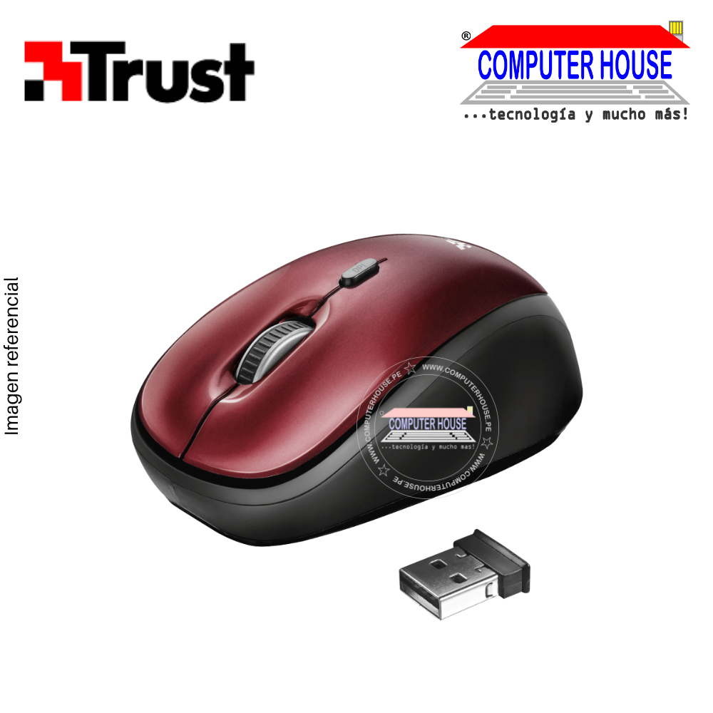 TRUST YVI Mouse inalámbrico Rojo conexión USB.