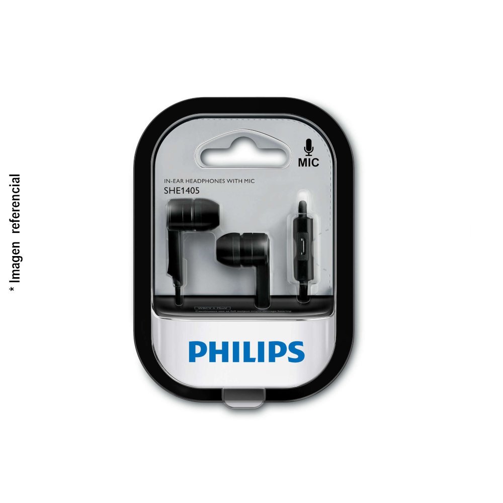 PHILIPS audífonos alámbricos SHE1405BK Intrauditivos con micrófono conexión plug 3.5mm.