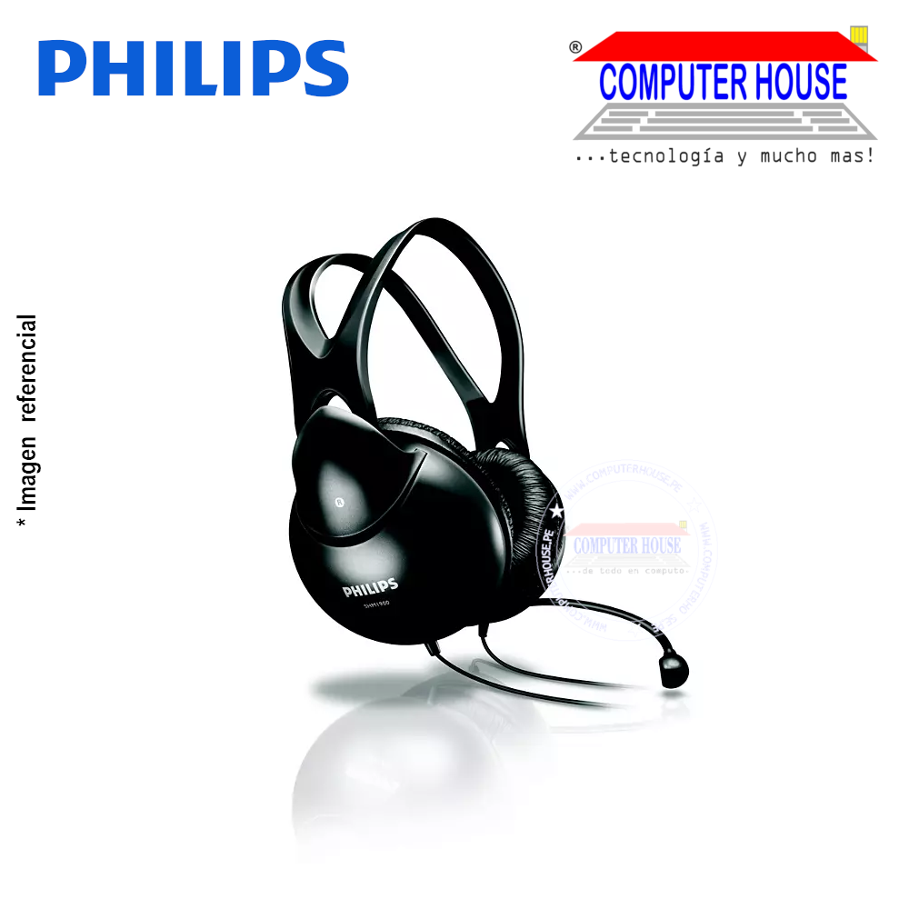 PHILIPS audífonos alámbricos SHM1900 black con micrófono conexión doble plug 3.5mm para PC de escritorio.