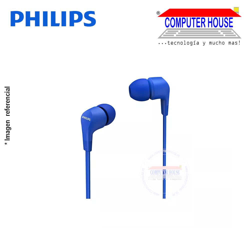 PHILIPS audífonos alámbricos TAE1105BL Intrauditivos con micrófono conexión plug 3.5mm Blue Gloss.
