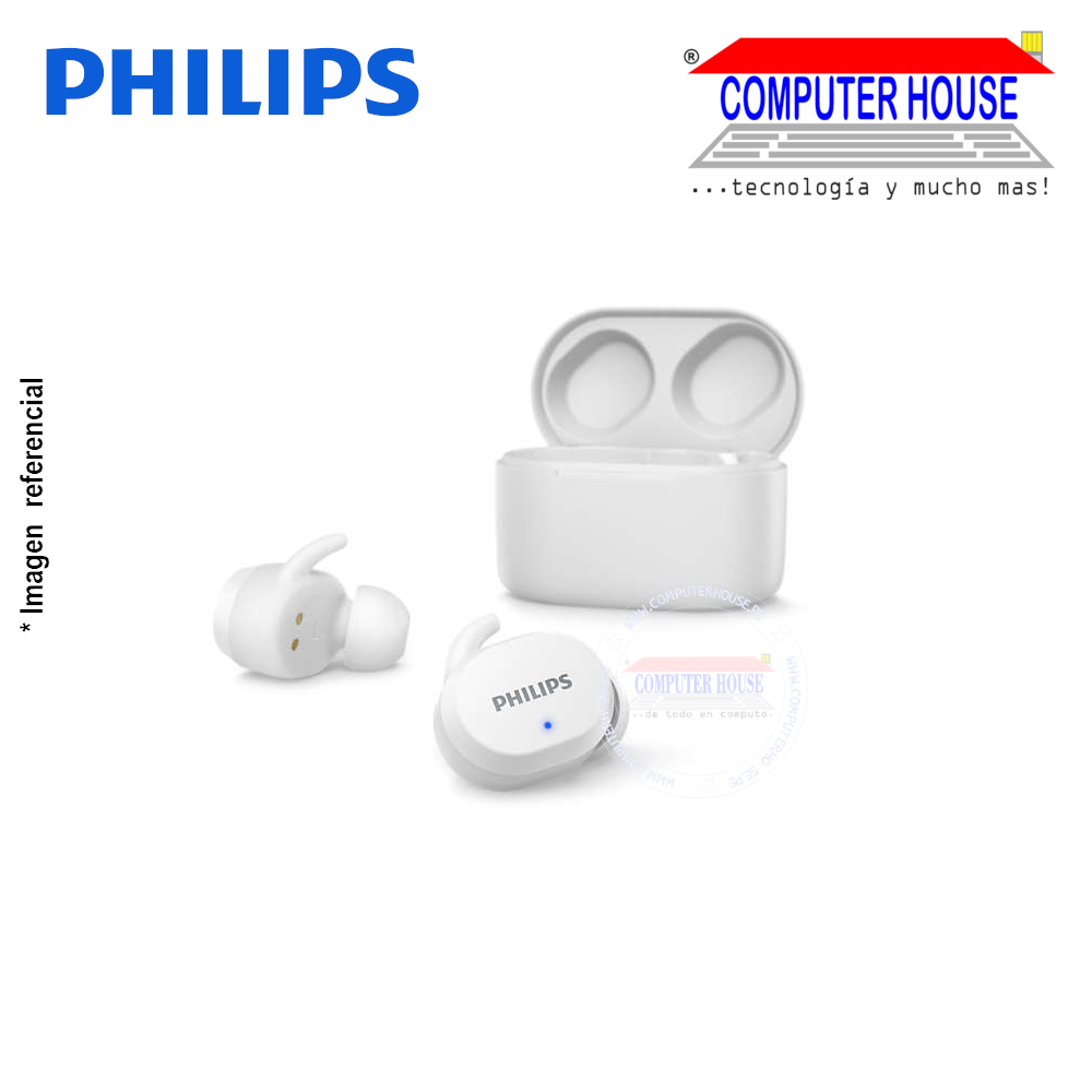 PHILIPS audífonos inalámbricos TAT3216WT True Wireless 24H con micrófono conexión tipo-C bluetooth blanco IPX5.