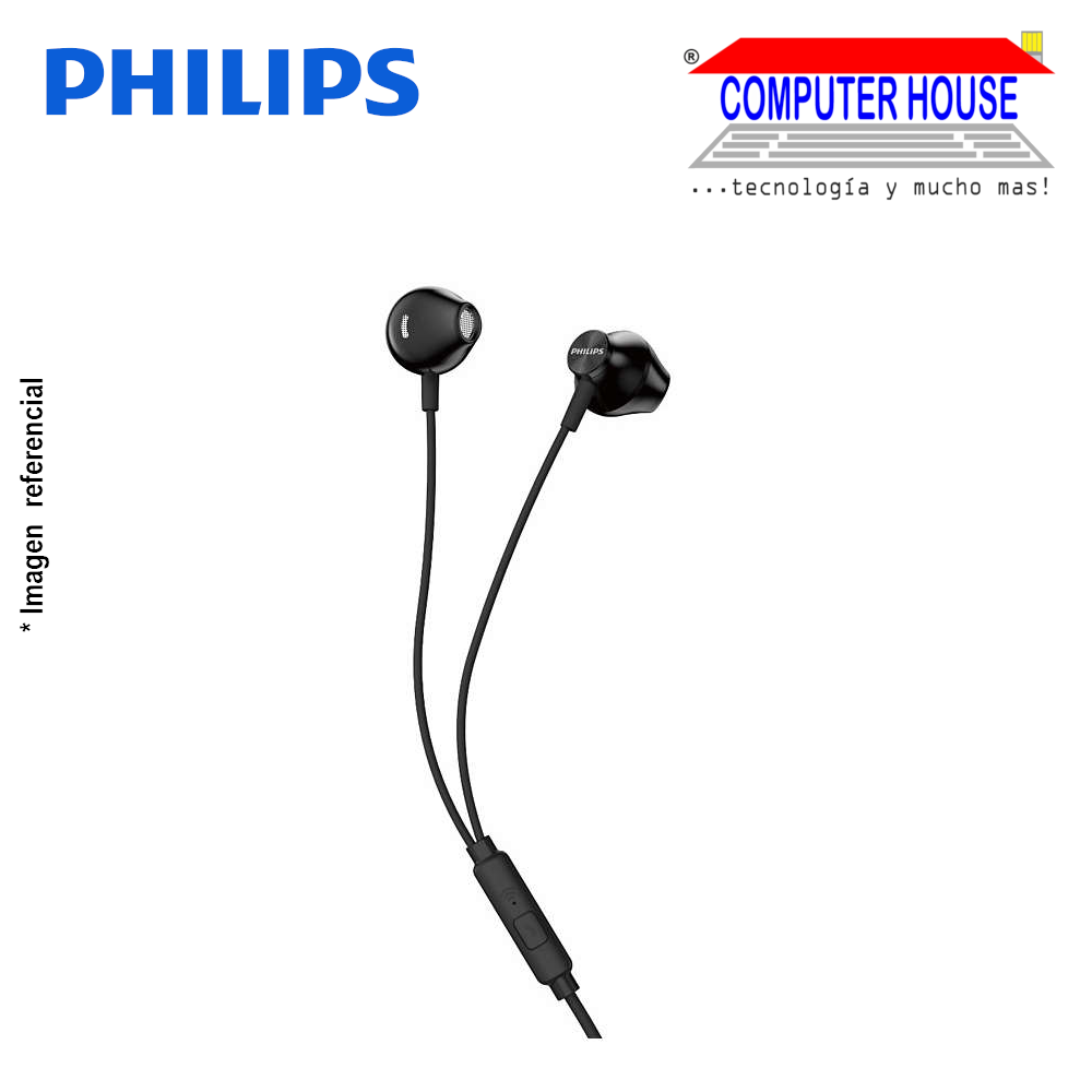 PHILIPS audífonos alámbricos TAUE101BK con micrófono Bass Sound Black conexión plug 3.5mm.
