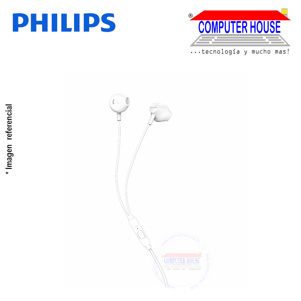 PHILIPS audífonos alámbricos TAUE101WT con micrófono Bass Sound White conexión plug 3.5mm.
