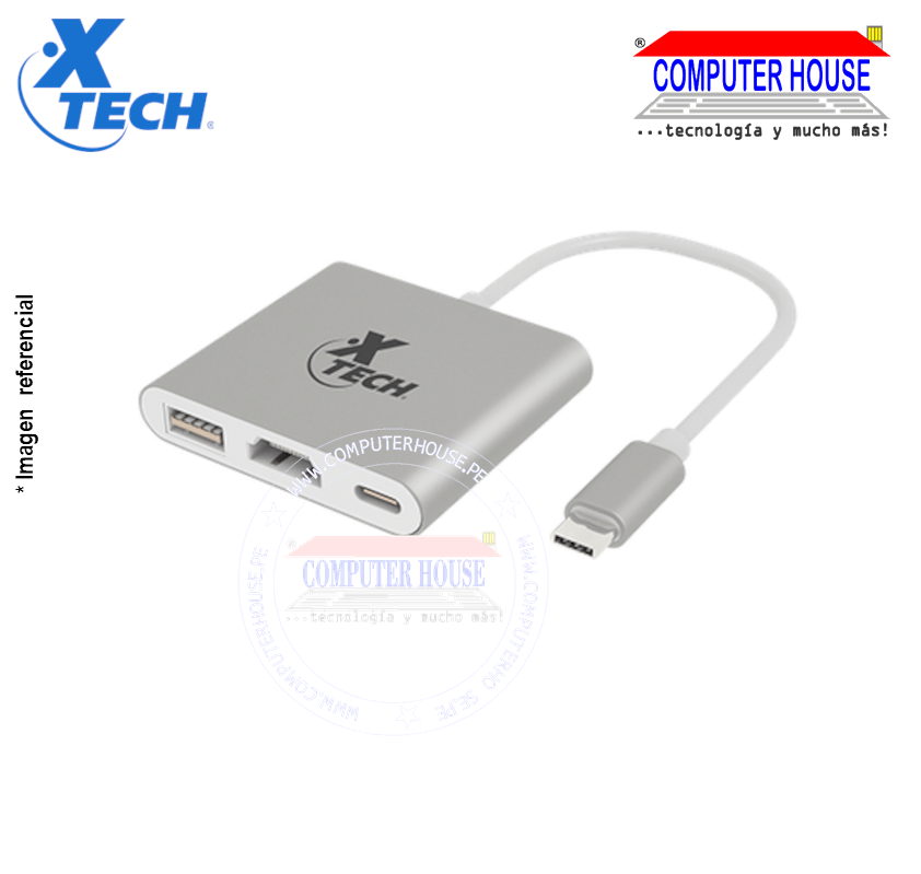 Adaptador XTECH XTC-565 Multipuerto USB Tipo C 3-en-1 (HDMI - USB Tipo C - USB 3.0)