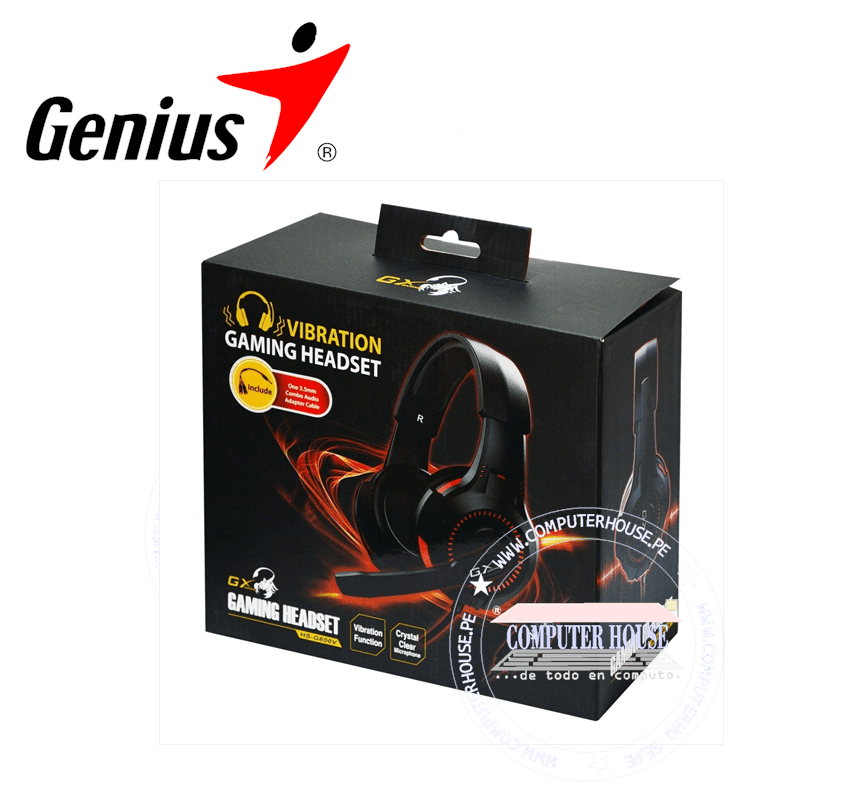 GENIUS HS-G600V Gamer Vibration Black wired headset + built-in microphone USB connection + 2 audio/microphone plugs, includes 2 to 1 audio adapter. 