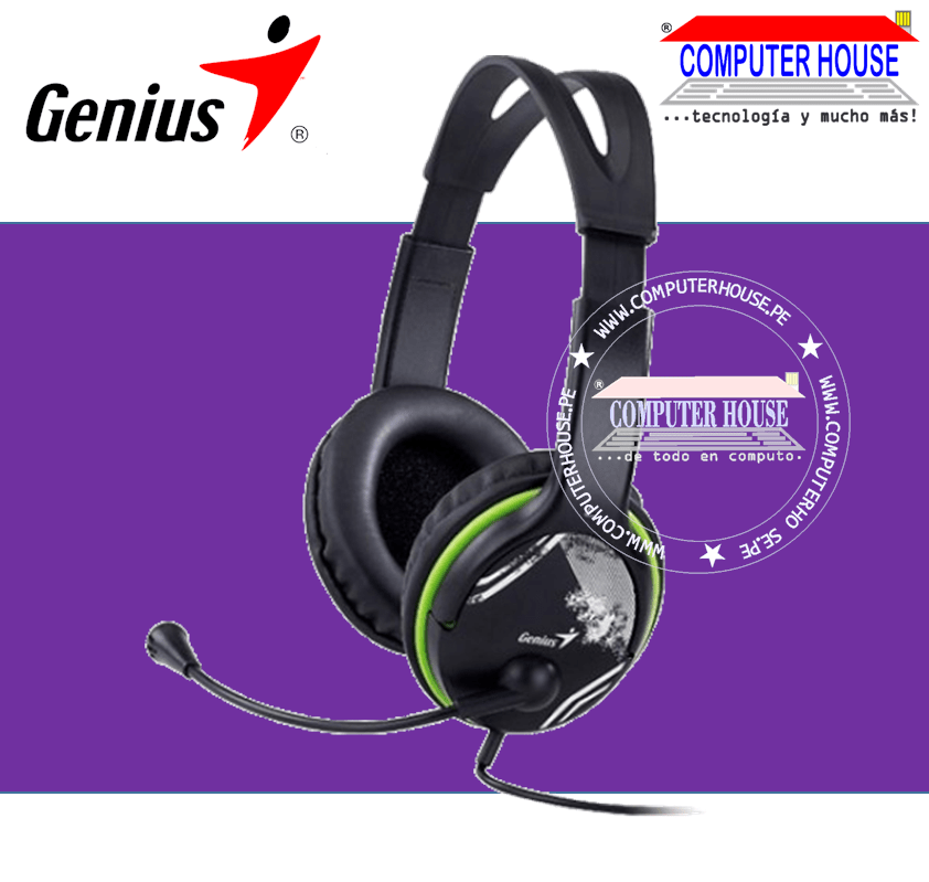 GENIUS HS-400A Street Style wired headphones with microphone, 1 audio jack output + 1 microphone jack 