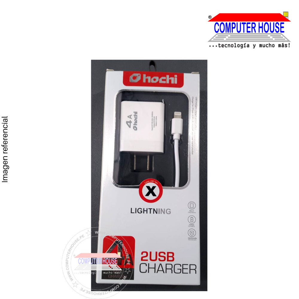 Hochi Charger + USB to Lightning Cable, 4A, White.