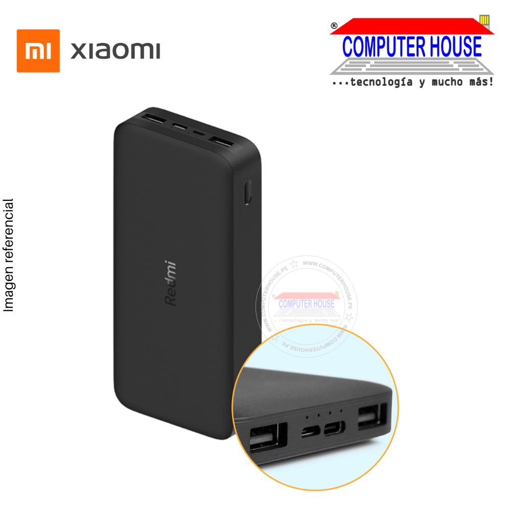 Power Bank XIAOMI 20000mAh, Conexión Output 2 USB, Conexión Input Tipo C + Micro USB, Batería portátil.