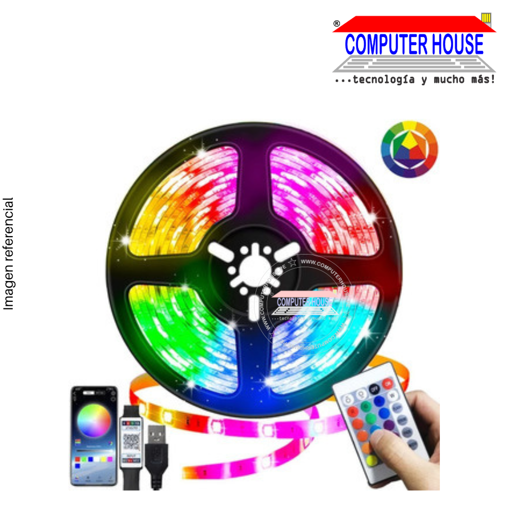 RGB Led Mood Lights Tape/Light Strip, Flexible, Control/Bluetooth, 5mt.