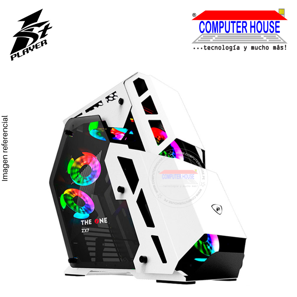 Case 1ST PLAYER ZX7, White, SIN FUENTE, lateral trasparente, RGB.