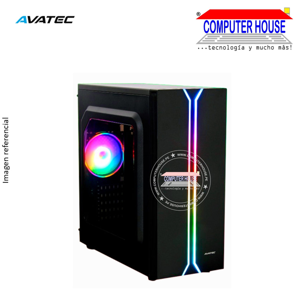 Case AVATEC 3239B con fuente real 350W, RGB lateral transparente