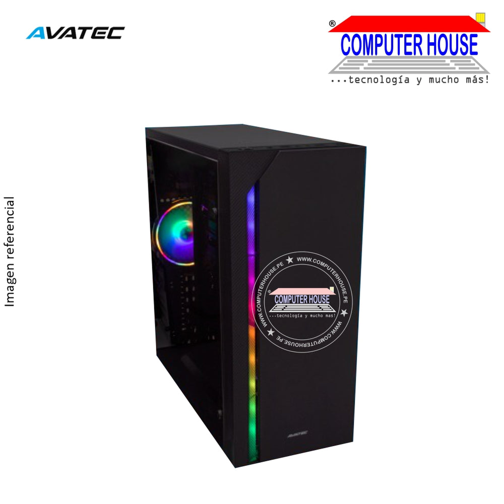Case AVATEC 3241B con fuente real 350W, RGB lateral transparente.