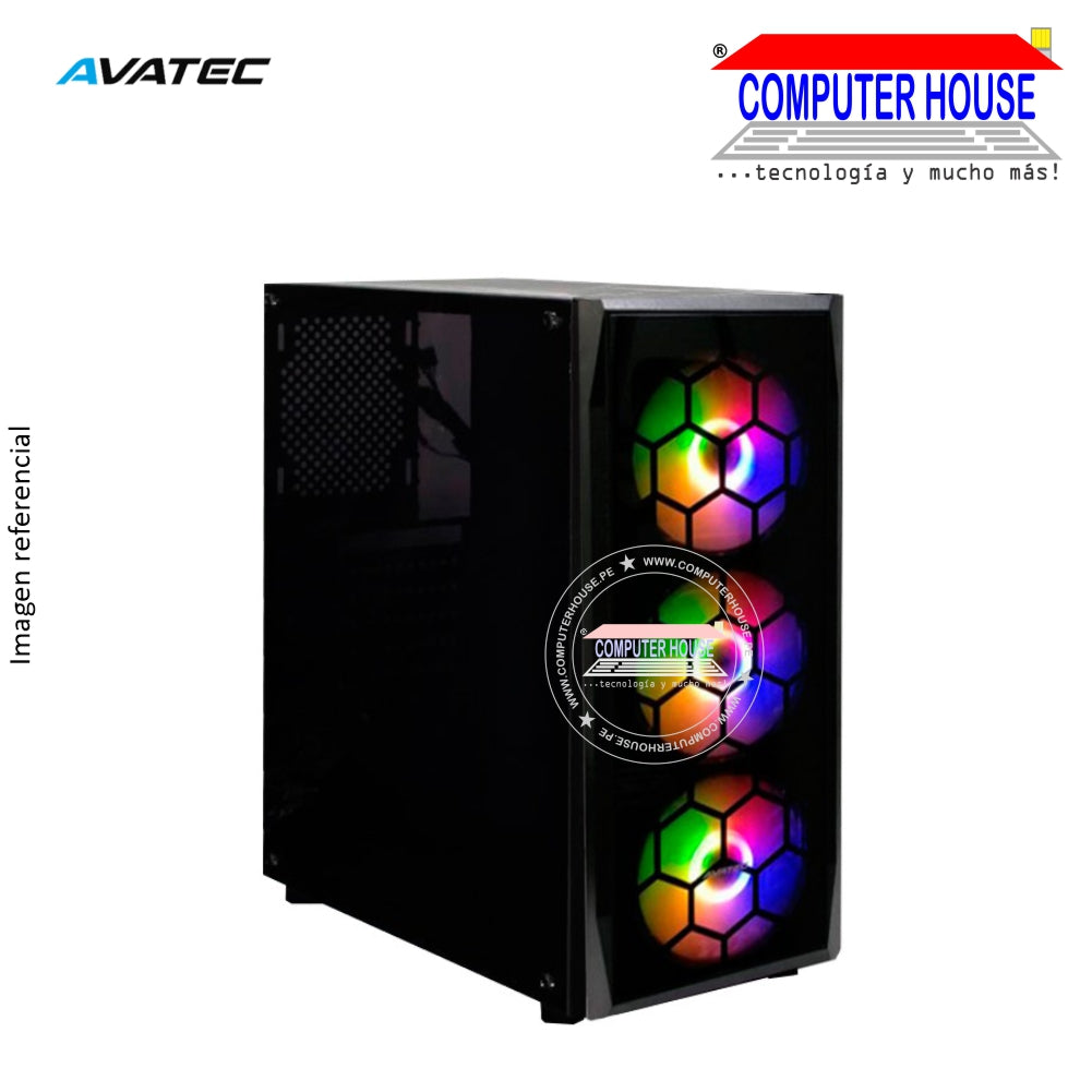 Case AVATEC CCA-4901BK, Black, With 450W source, transparent side, RGB.