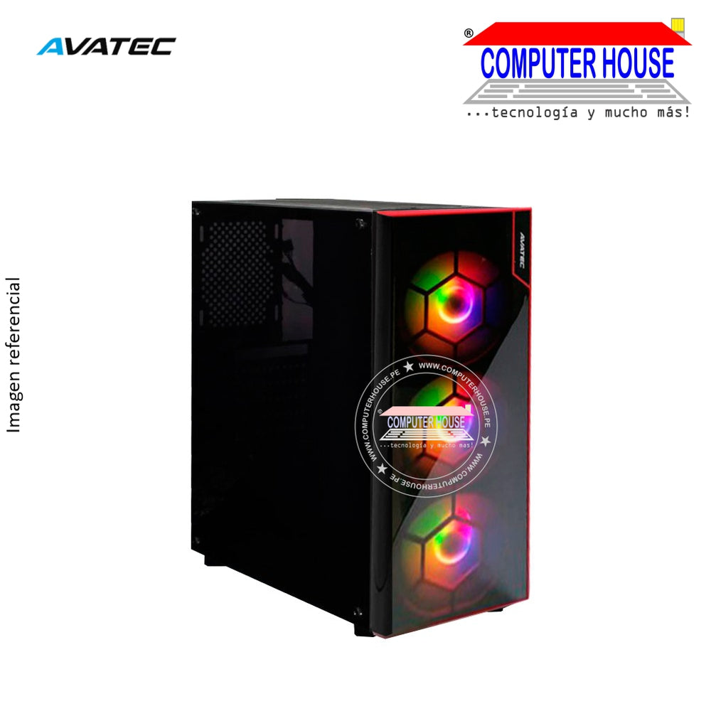 Case AVATEC CCA-4902BK, Black, Con fuente 450W, lateral trasparente, RGB.