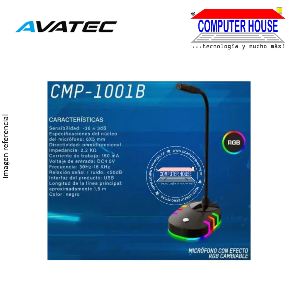 Micrófono AVATEC CMP-1001B, USB, RGB.