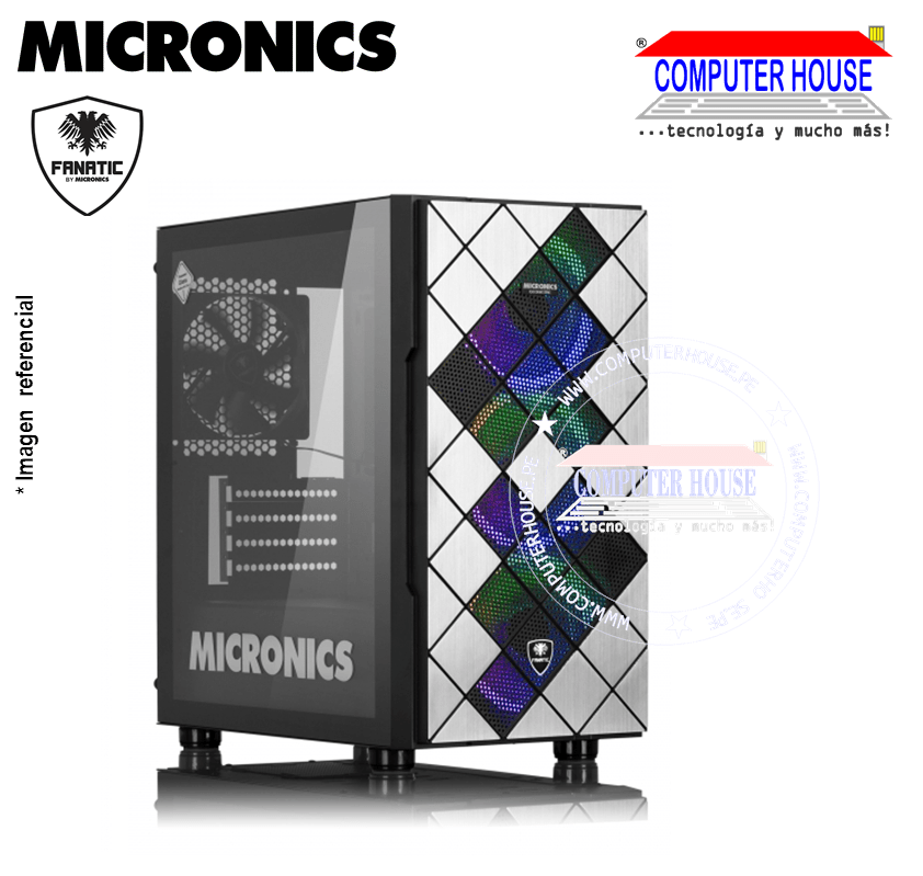 Case MICRONICS FNTC8006 Geometric Fanatic, Black, SIN FUENTE, lateral trasparente, RGB.